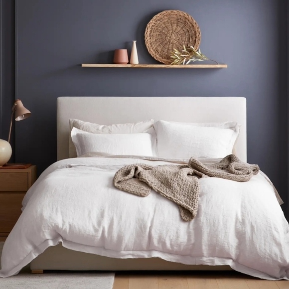 Quince European Linen Double Flange Duvet Cover Set in White - Picture 3 of 9